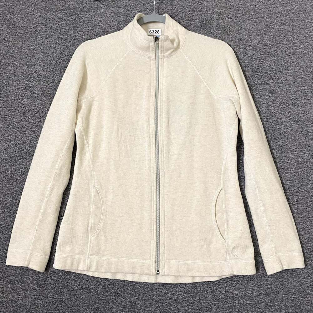 Tommy Bahama Women's Size Small Beige Long Sleeve Zip Up Cotton Sweater